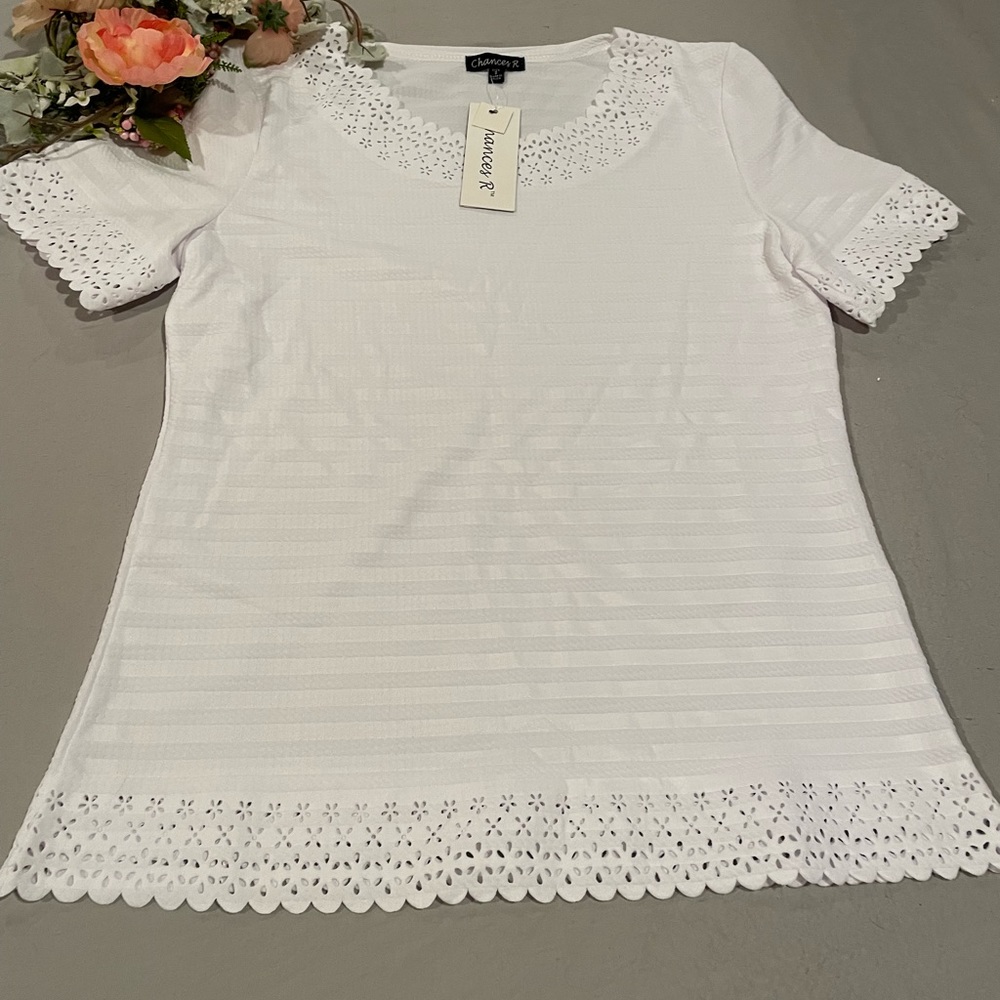 White Short Sleeved Shirt Rope Embossed Large Chances R NWT